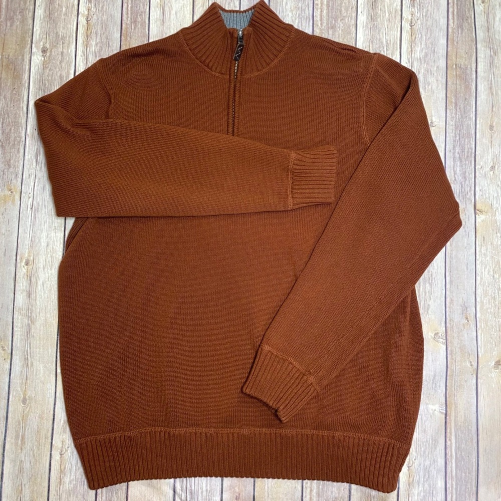 Eddie Bauer Mens XL Tall Rust Brown 100% Combed Cotton Quarter Zip Sweater